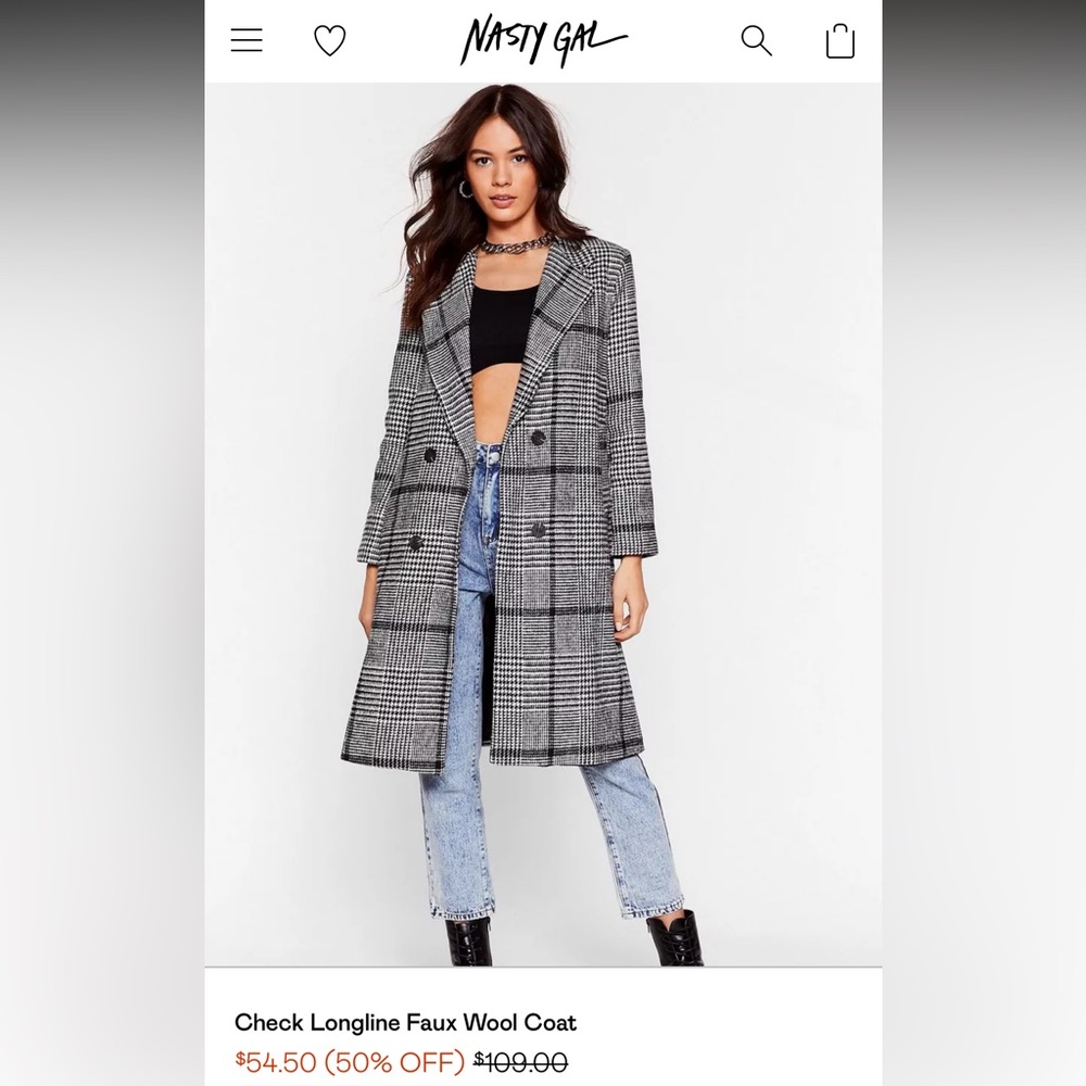 Nasty Gal Check Longline Faux Wool Coat